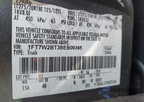 2011 Ford F250 Super Duty from USA, damaged, VIN 1FT7W2BT3BEB09395